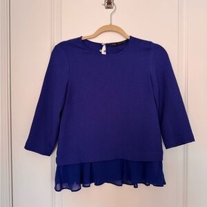 Zara Blue Ruffled Boxy Blouse